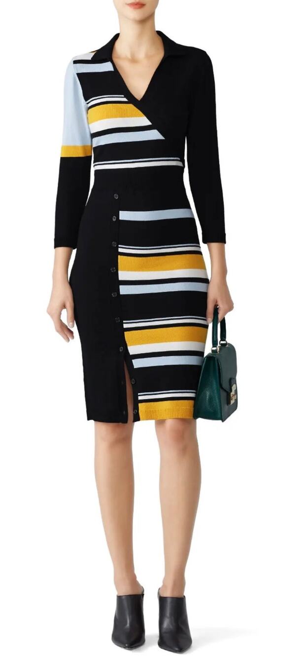 Parker Navy Yellow Amity Knit Dress L